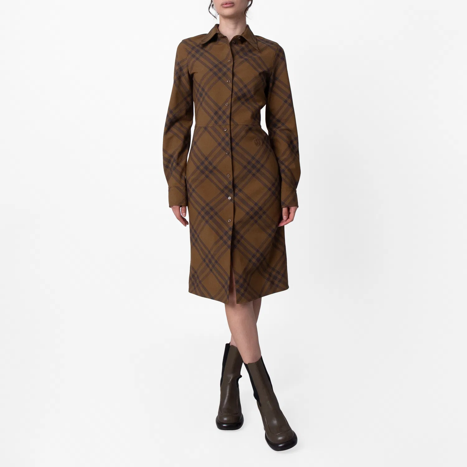 Платье-рубашка из шерстяной смесовой ткани с принтом Check Wool Blend Shirt Dress Burberry, Camp Ip Check