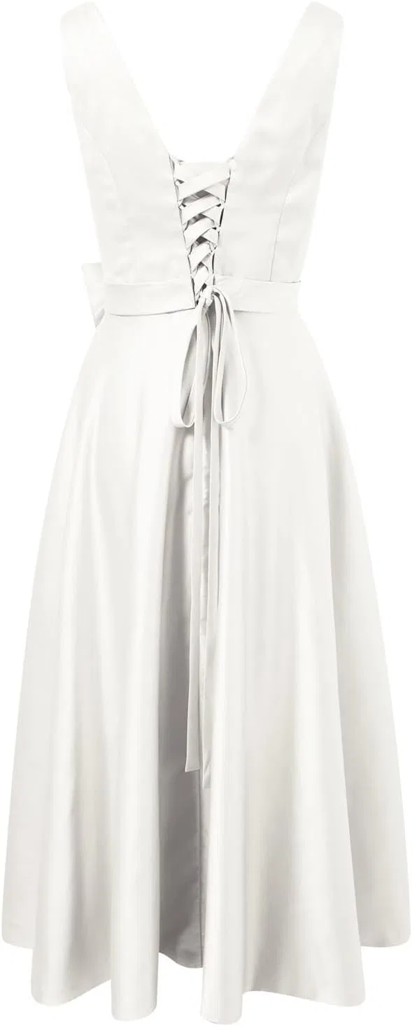 Женское элегантное A-силуэта платье с бантом Satin, Silver — фото 4