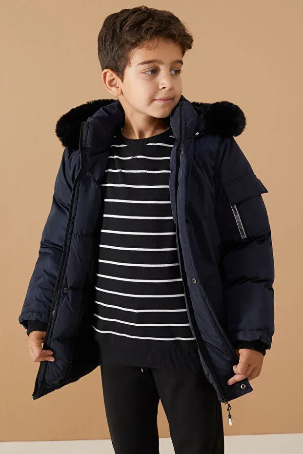 Детское пальто для девочек с капюшоном Cansın Mini, Navy Blue — фото 2