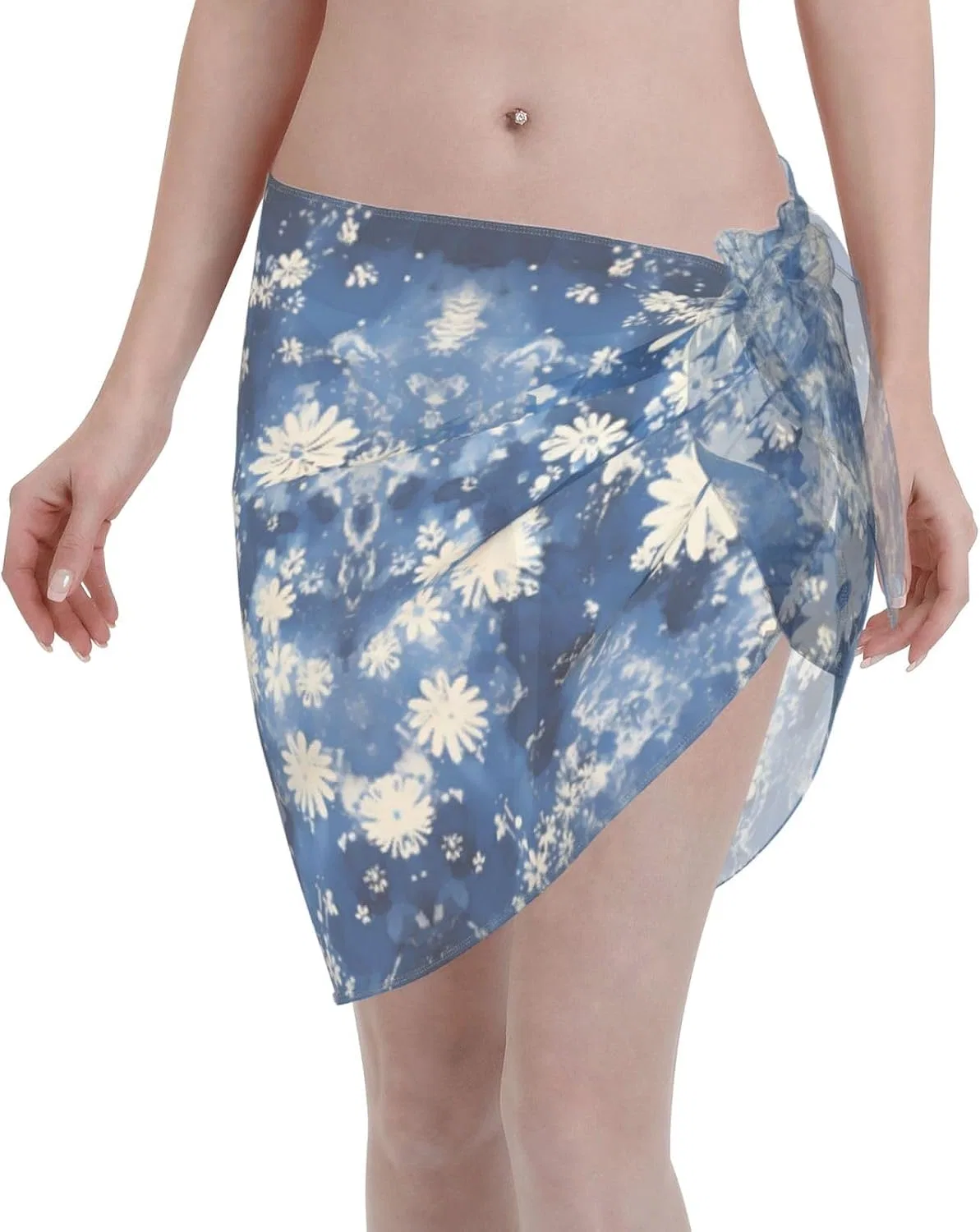 Женская пляжная накидка из шифона с завязками, Blue Tie Dye