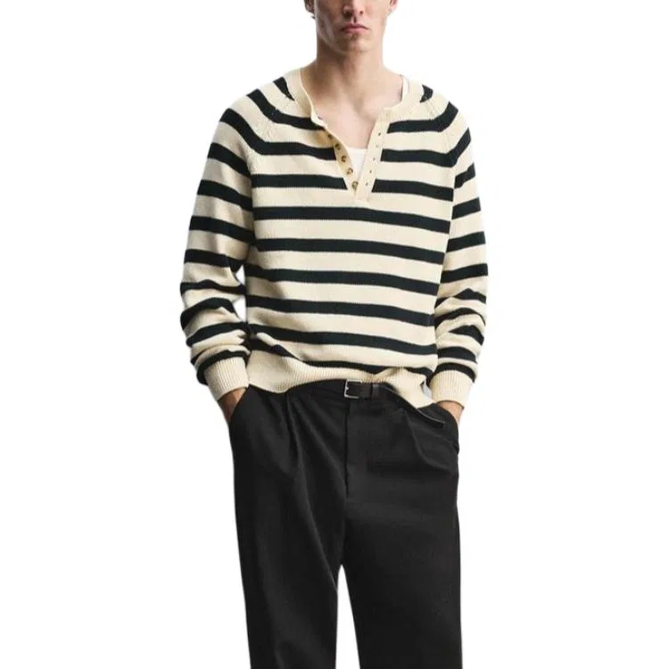 Мужской свитер в полоску с круглым вырезом ZARA, Stripes — фото 4