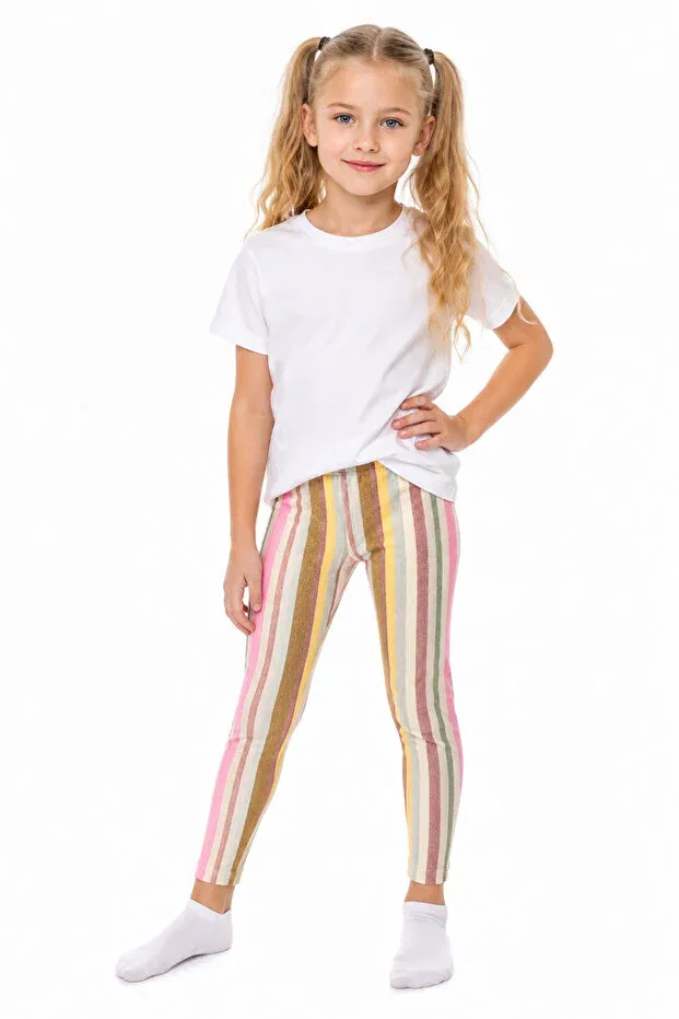 Детские леггинсы для девочек с принтом Modern Line Patterned Seasonal Lycra Cotton Dolce Destino, Modern Striped