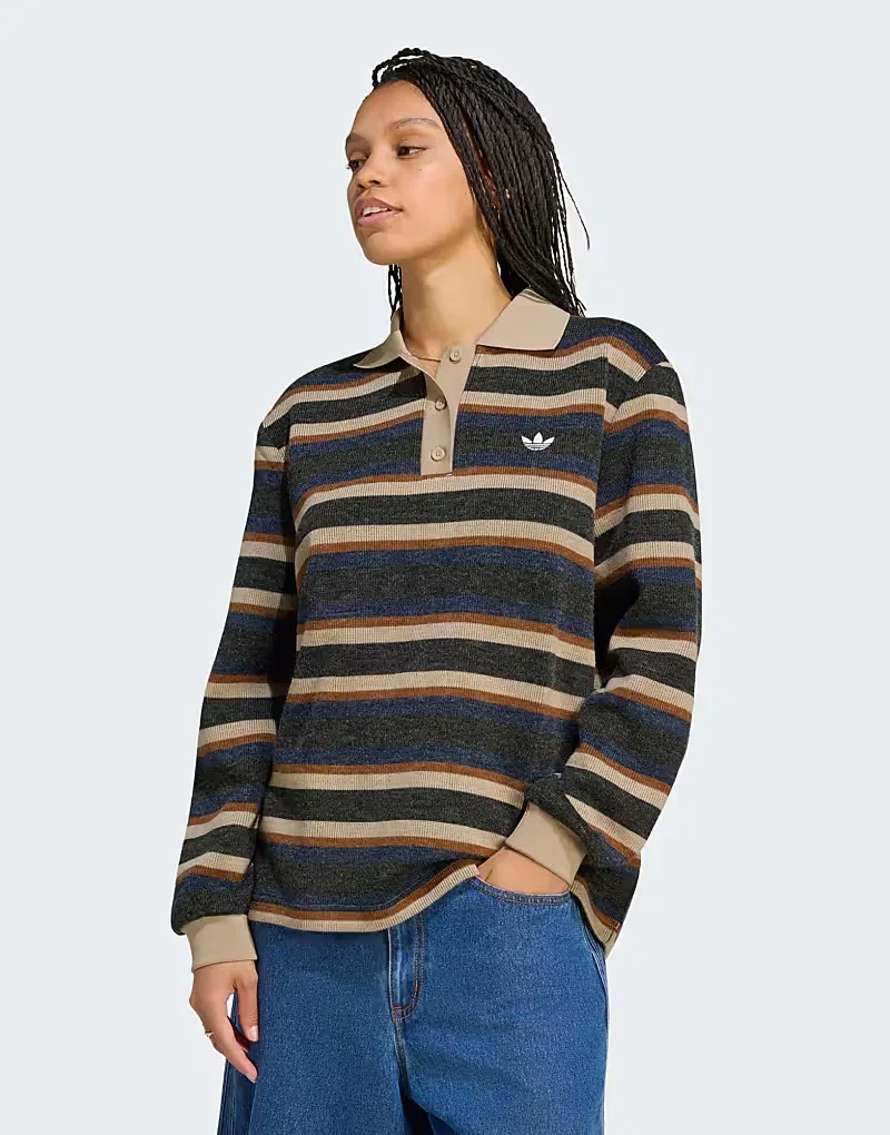 Вязаная регбийная поло-рубашка Adidas Originals Stripe, черный