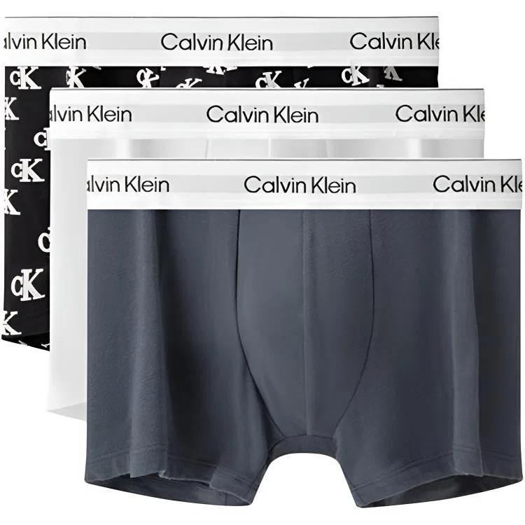 Мужской комплект боксеров с принтом SS25 Boxer Briefs Men's 3 Pack Calvin Klein, 5U4-Letter Black/Carbon Gray/Moon White