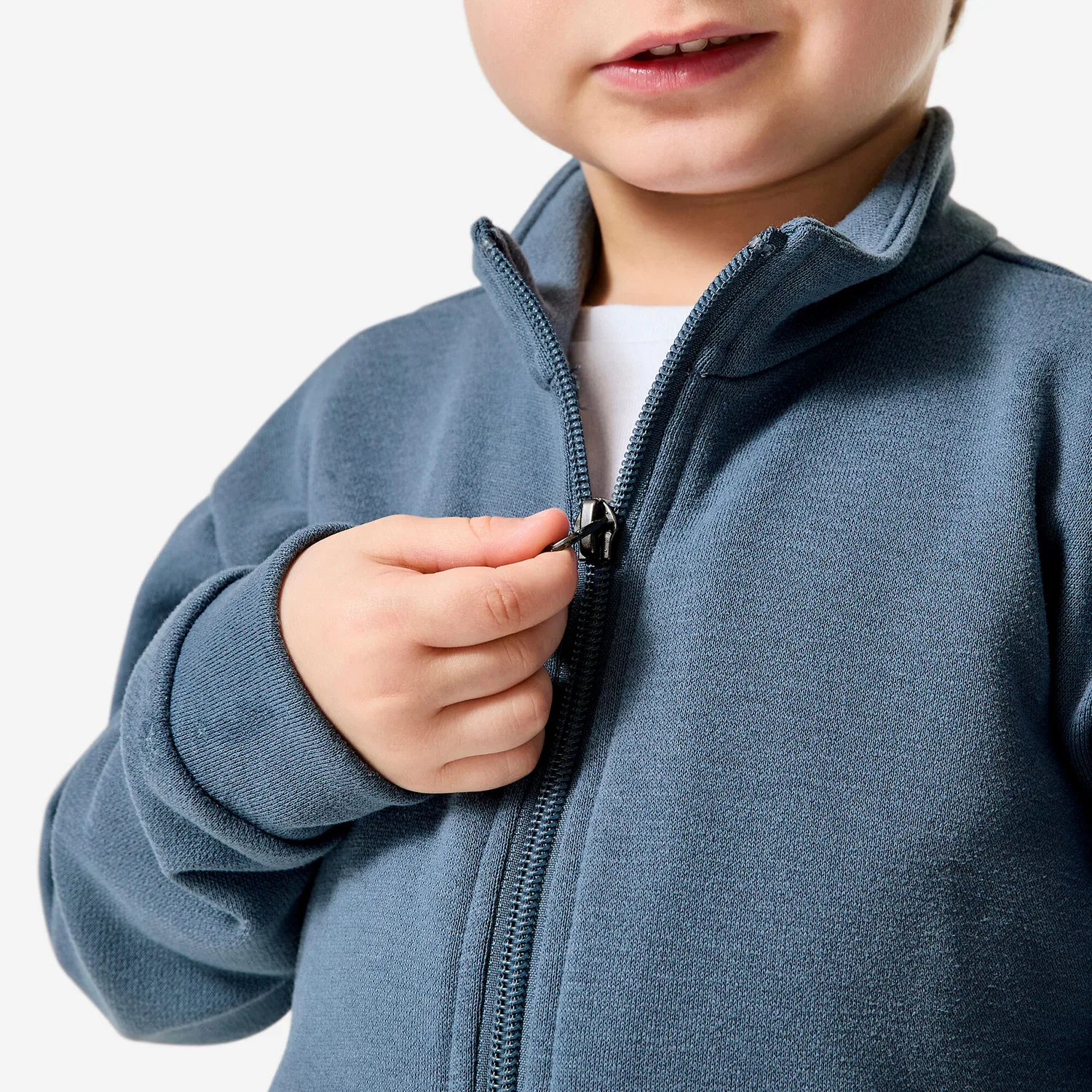 Детский спортивный костюм из футера Trainingsanzug Kinder French Terry atmungsaktiv Decathlon, Sturmblau Silbergrau — фото 3