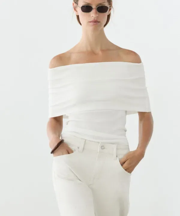 Топ с открытыми плечами, хлопковый, Massimo Dutti
