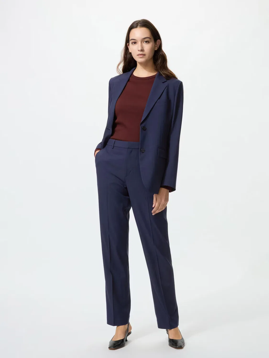 Брюки Uniqlo, удлиненные и узкие, темно-синие