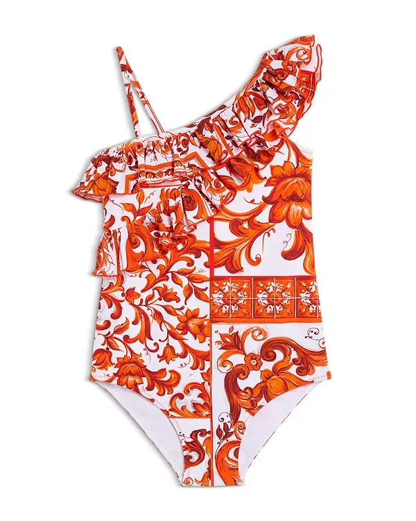 Детский купальник для девочек с принтом Dolce & Gabbana, White Print
