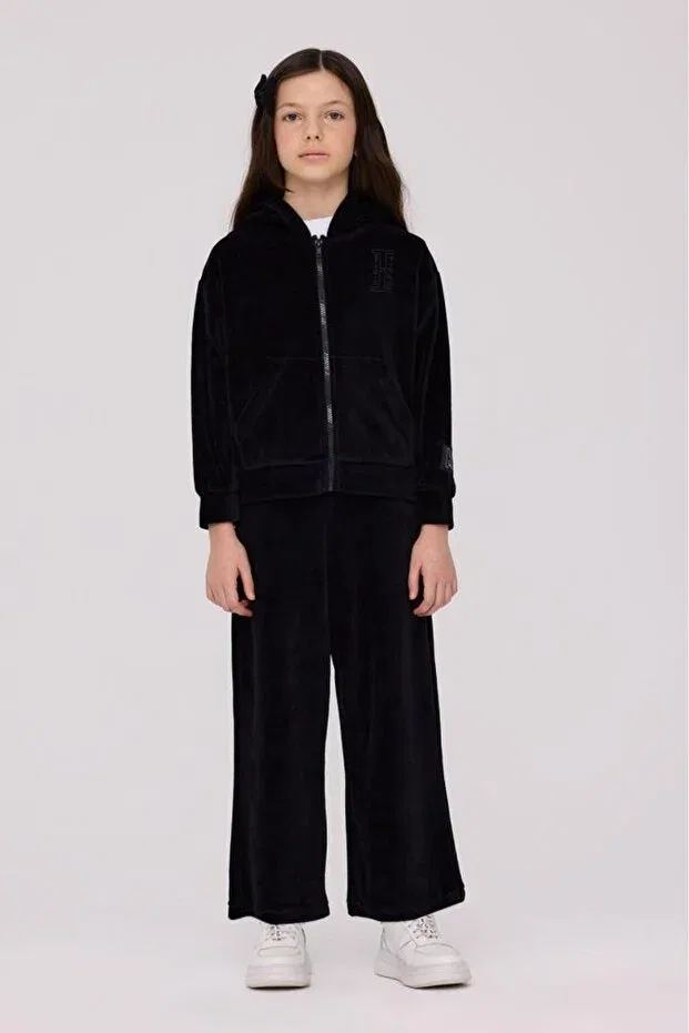 Детские спортивные штаны для девочек широкие Bg store girl's black sweatpants Tyess, Black