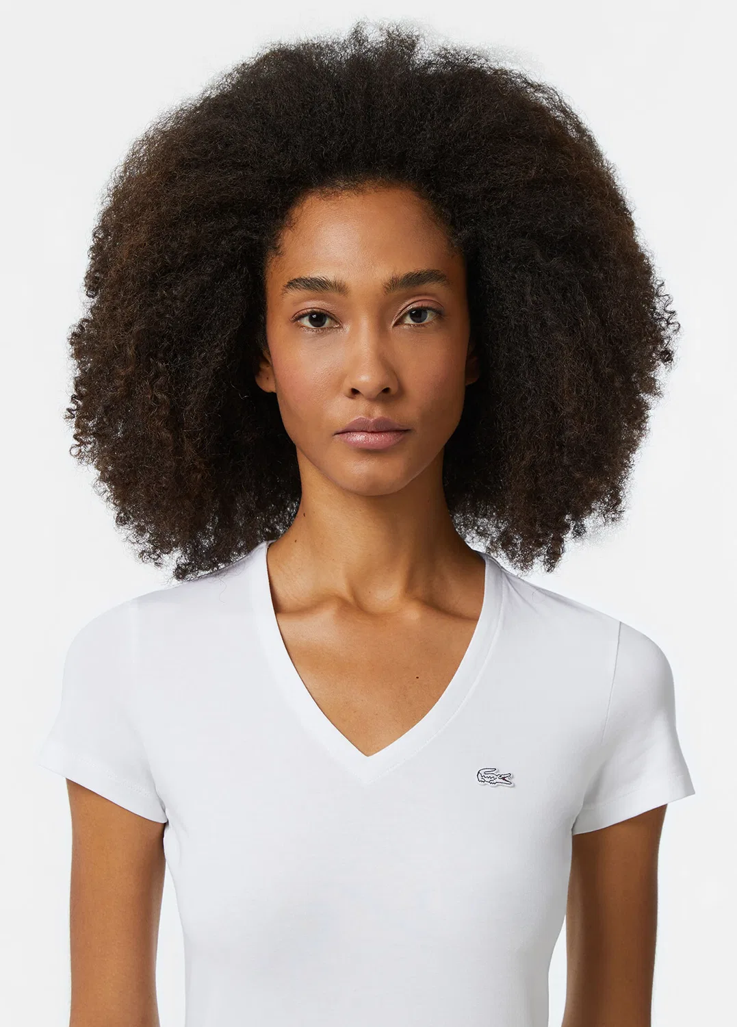 Футболка женская Lacoste, с V-образным вырезом, белая — фото 3