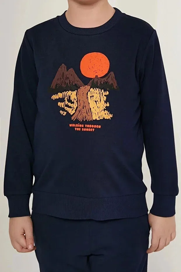 Детский спортивный костюм для мальчиков с принтом Sweatshirt-Trousers Rolypoly, Navy Blue — фото 4