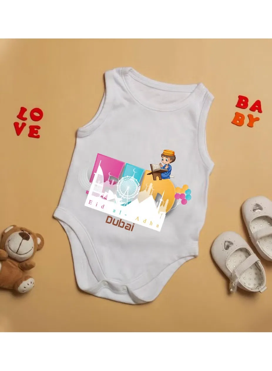 Боди-комбинезон без рукавов с принтом My First Eid Dubai Printshop4Me, белый — фото 3