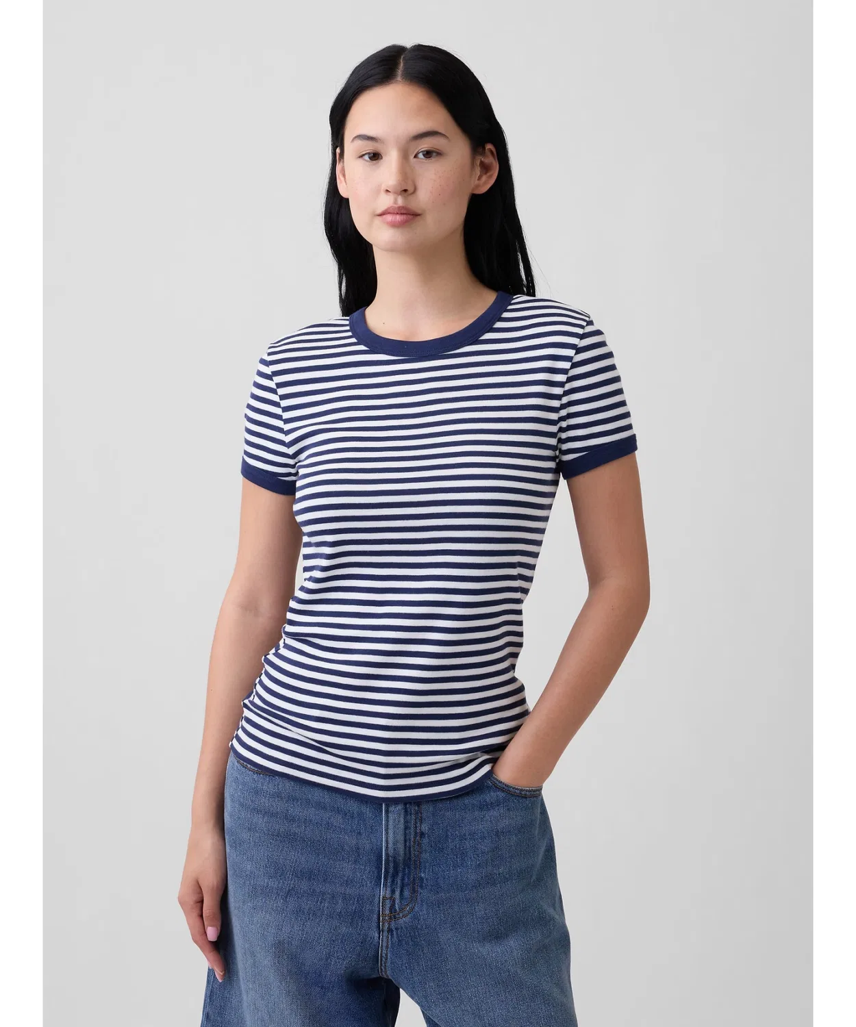 Женская футболка с длинным рукавомModern Rib GAP, White/Navy