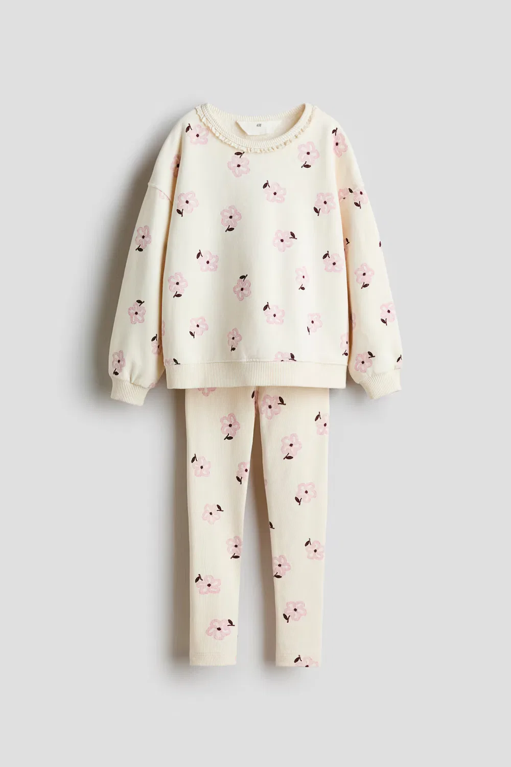 Комплект из двух предметов из хлопка с узором H&M, Hellbeige/Geblümt