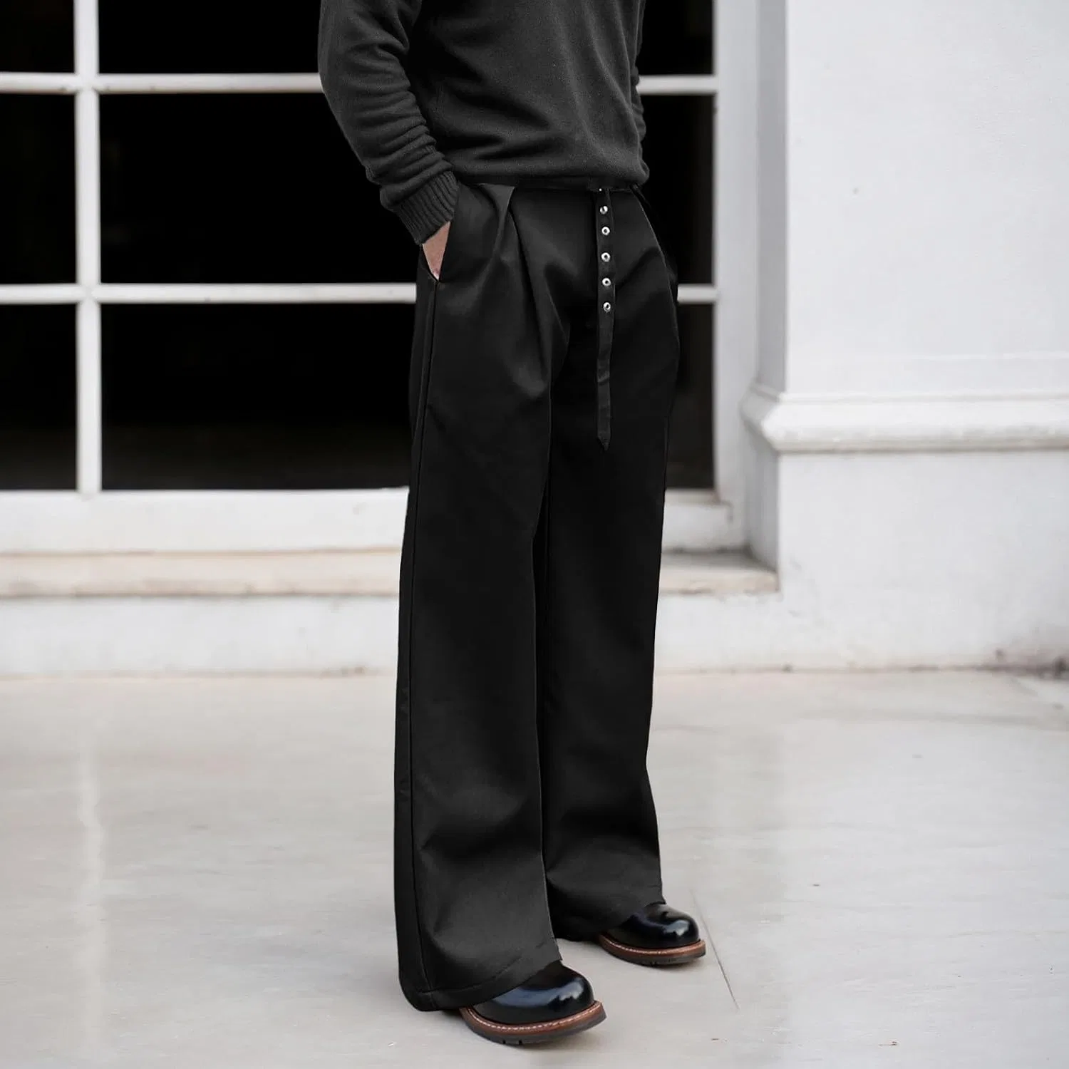 Мужские брюки свободного кроя с защипами, модель Baggy Wide Leg, чёрный — фото 2