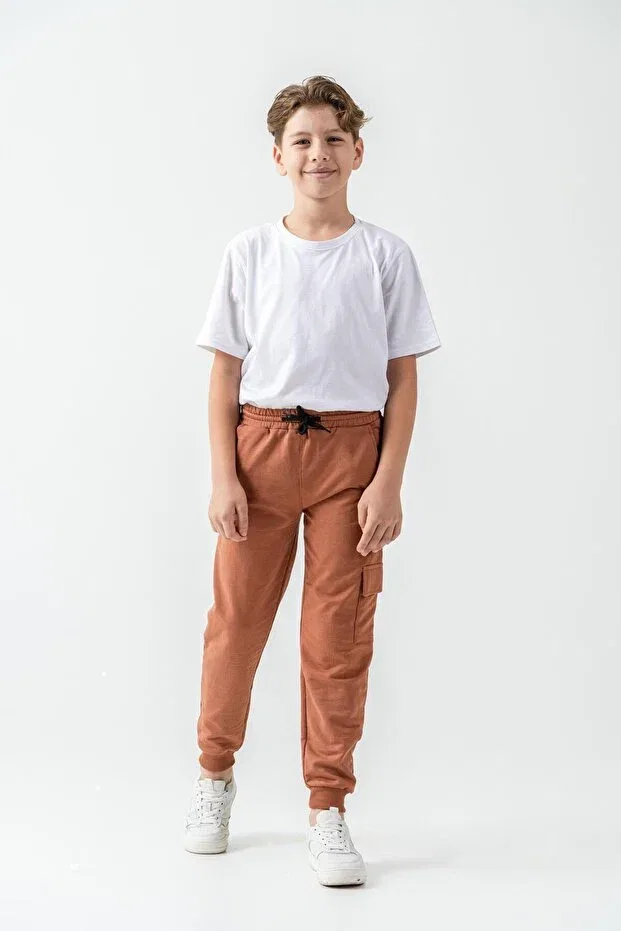 Детские спортивные штаны для мальчиков с карго-карманом Mışıl Kids, Camel