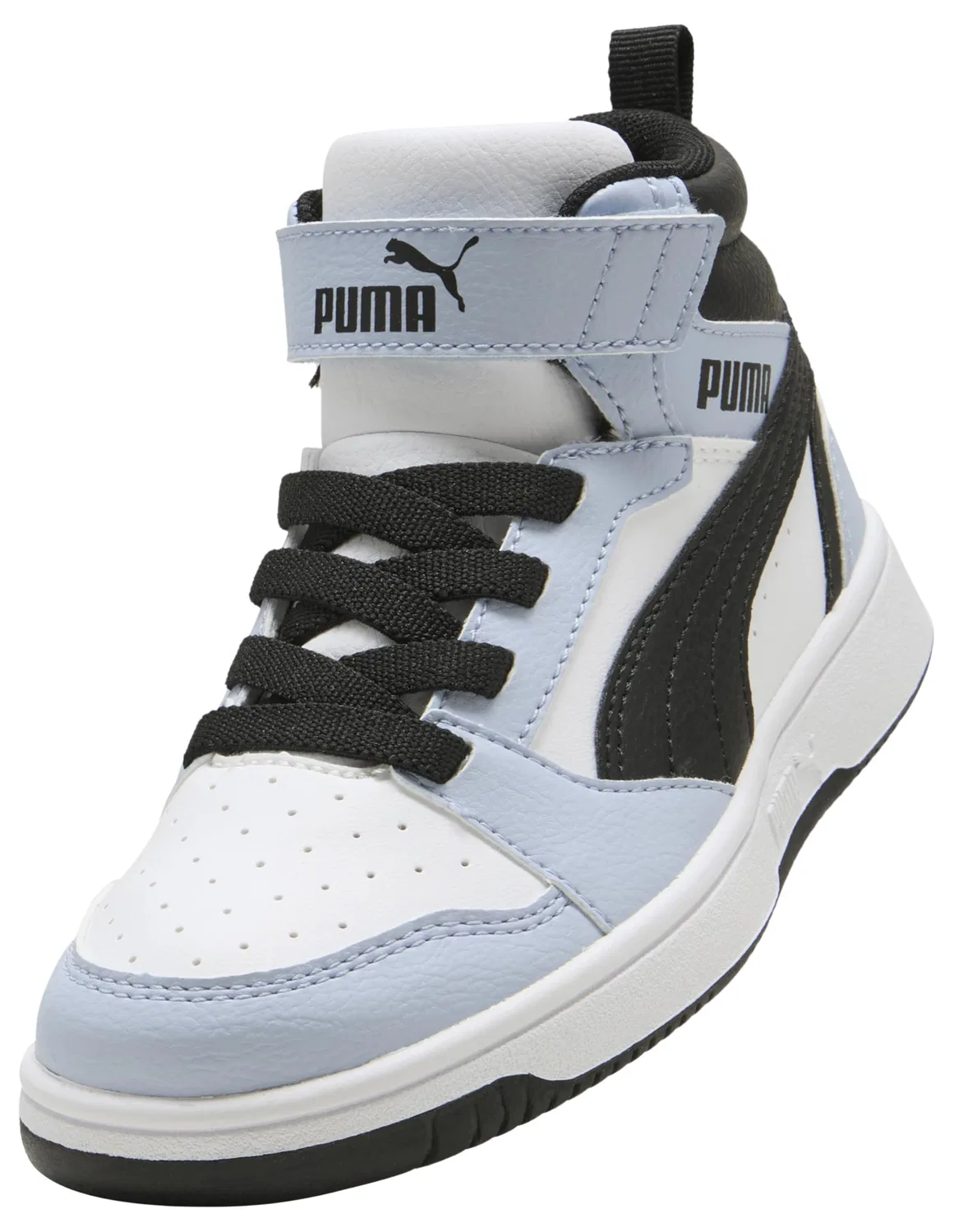 Детские кроссовки для мальчиков баскетбольные PUMA Rebound V6 Mid Ac+ Ps PUMA, Snow White Blue Mountain PUMA Black — фото 4