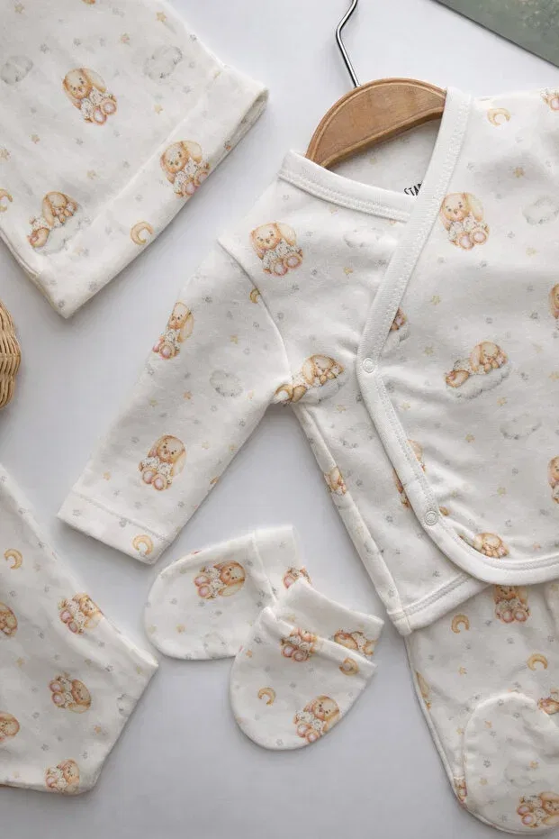 Детский комплект одежды для новорожденных хлопковый Rabbit Pattern Lunar Stars, Ecru — фото 2
