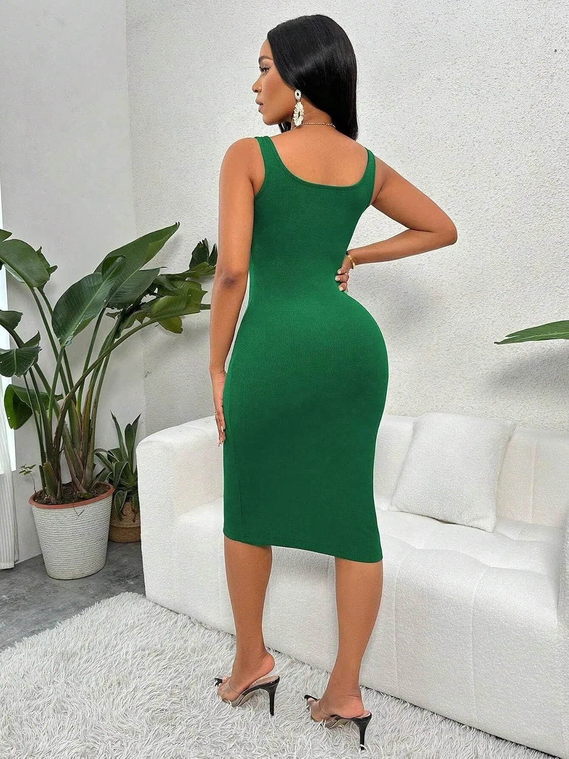 Женское трикотажное платье миди Slim Fit, Green — фото 3
