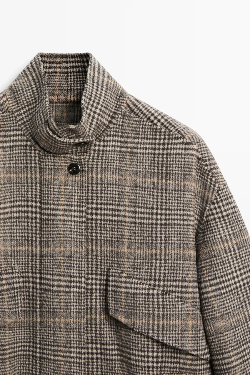 Пальто Massimo Dutti Plaid Bomber, коричневый — фото 2