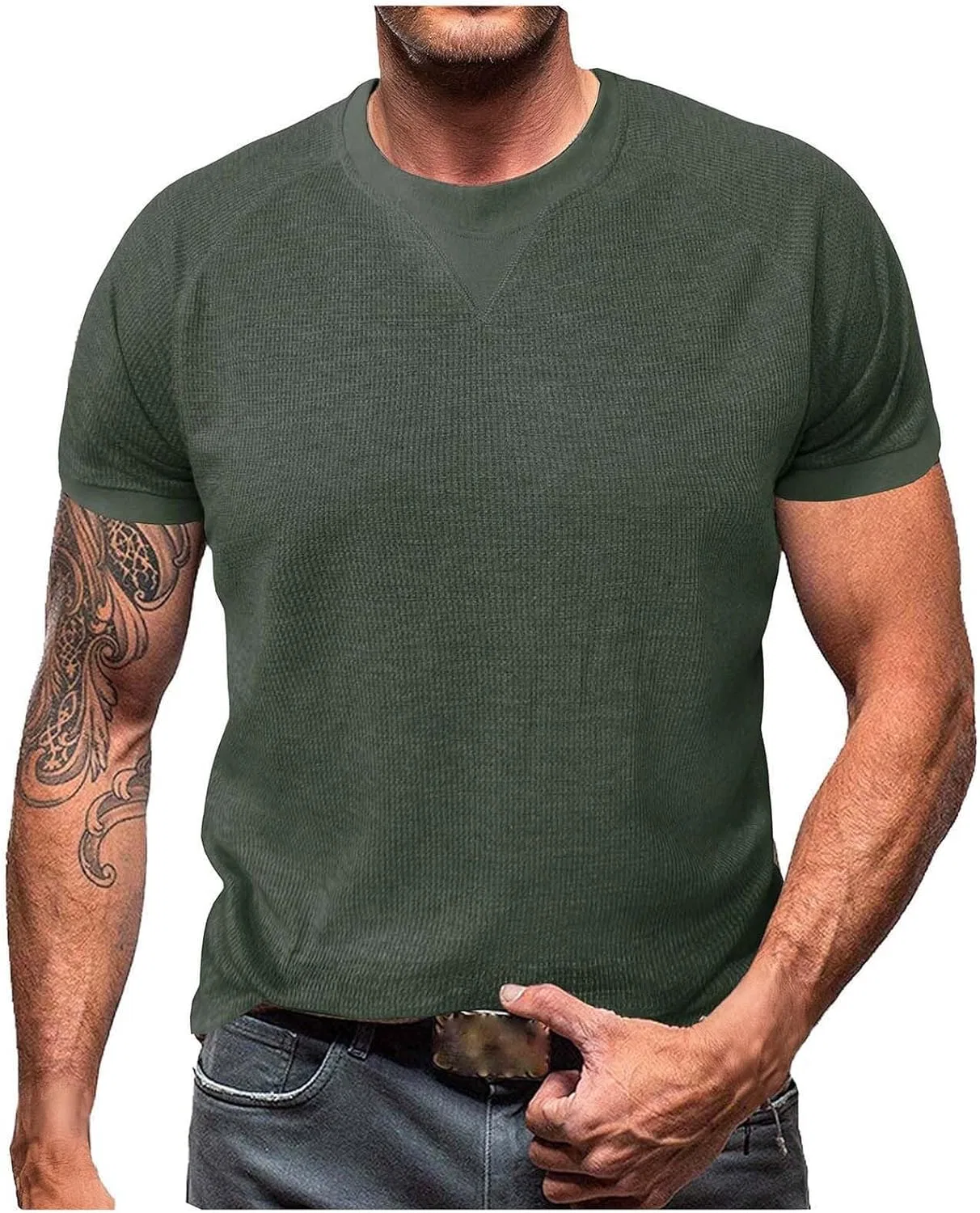Мужская футболка с вафельной текстурой Casual Trendy, Army Green