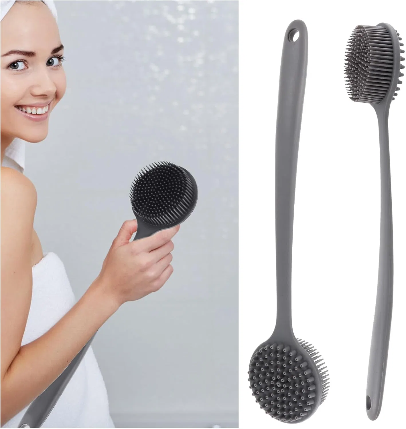 Щетка для тела с длинной ручкой, Silicone, Mikikit, 37 см — фото 4