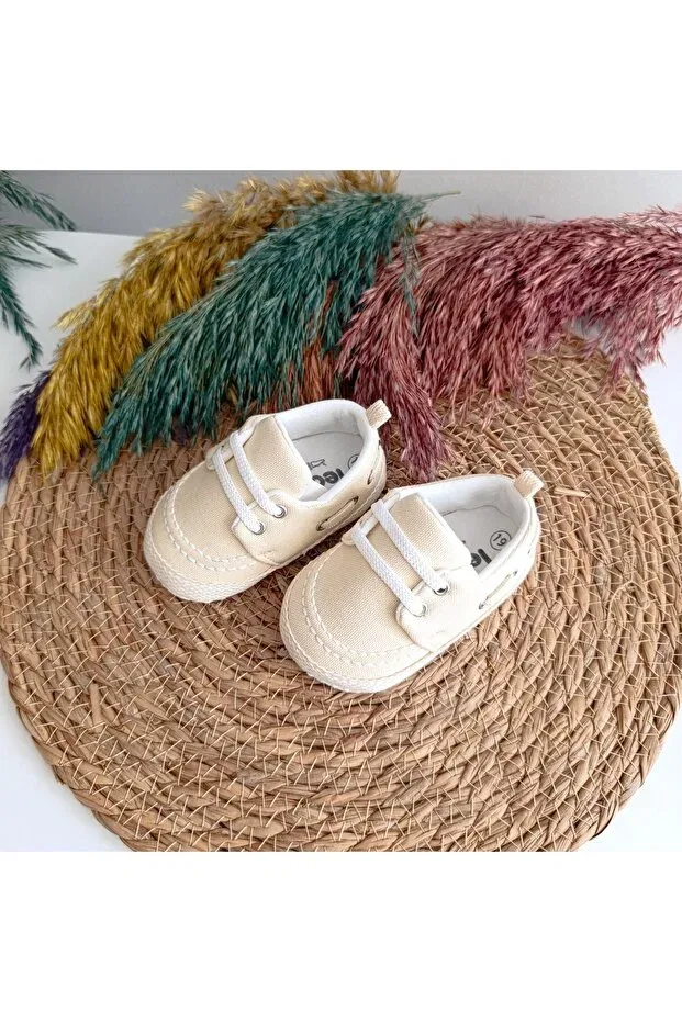 Детские пинетки для мальчиков с принтом Minilkabebe panama linen baby boy first step booties shoes 18-19 number Leoncino, Cream — фото 4