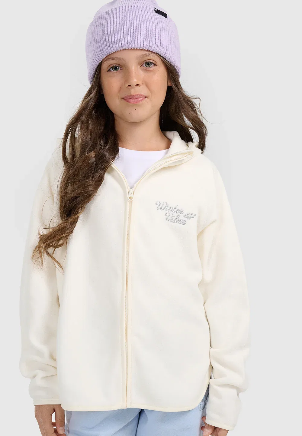 Polar свободная куртка z kapturem dziewczęcy - флисовая куртка 4F, Off White — фото 2