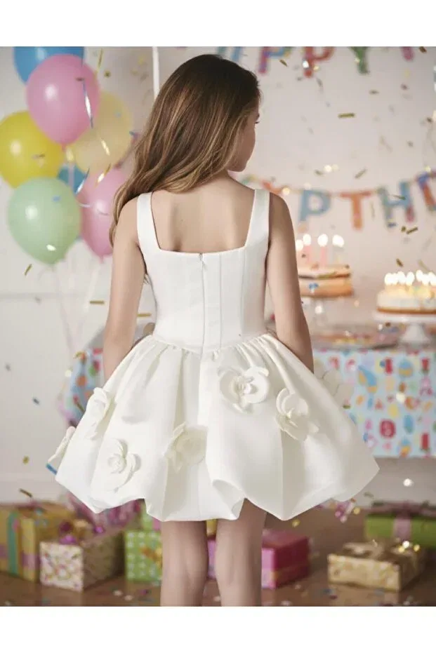 Детское платье для девочек с квадратным вырезом Balloon Dress Tuana, White — фото 2
