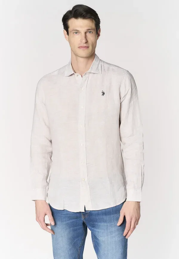 Рубашка льняная Shirt U.S. Polo Assn., Beige, бежевый