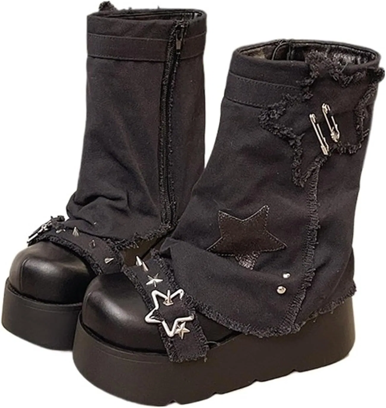 Детские ботинки для девочек на толстой подошве с принтом Y2k Spicy Girl Gothic Punk Retro Lolita Star Cowboy Pile, Black
