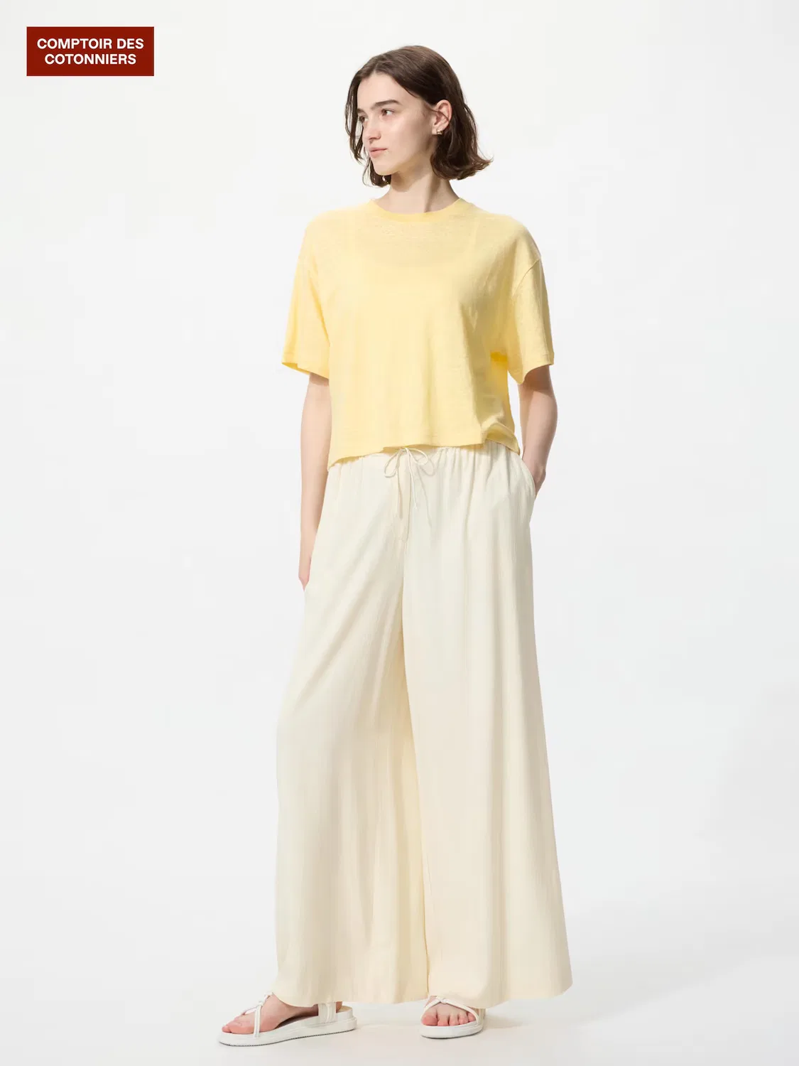 Брюки Uniqlo, широкие, кремовый