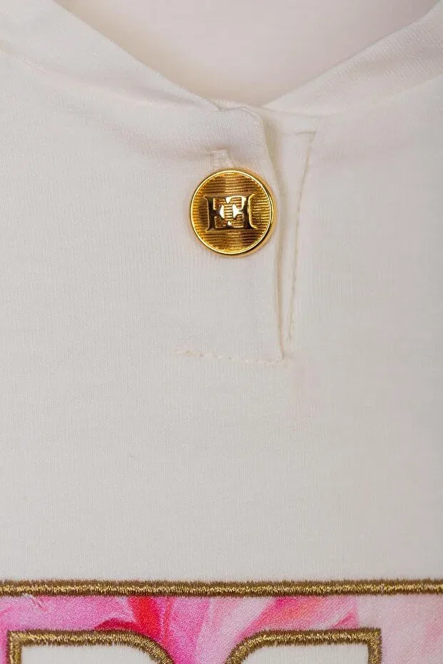 Детское платье для девочек с коротким рукавом Ruffle Collar Detailed Single Button Logo Children's Dress Escada, White — фото 3