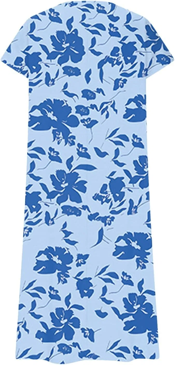Женское макси-платье с V-образным вырезом из хлопкового льна, Flowy Summer, T42-sky Blue — фото 4