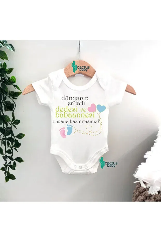 Детское боди для новорожденных с принтом Baby news grandparents grandmother and grandfather written on it grandchild is coming baby bodysuit Cactus Collection, Babaanne