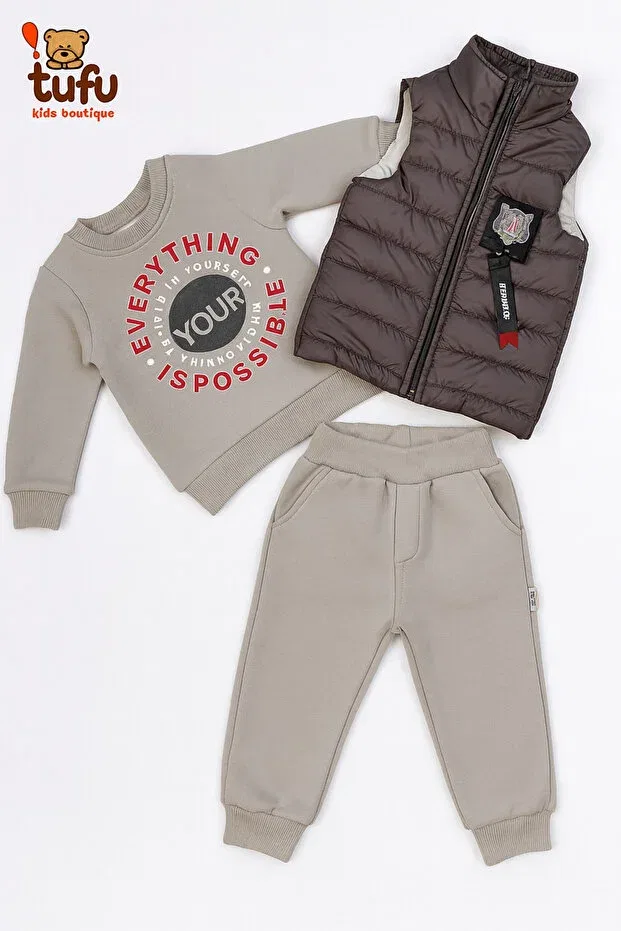 Детский спортивный костюм для девочек с принтом Inflatable Vest Set Butik, Gray — фото 2