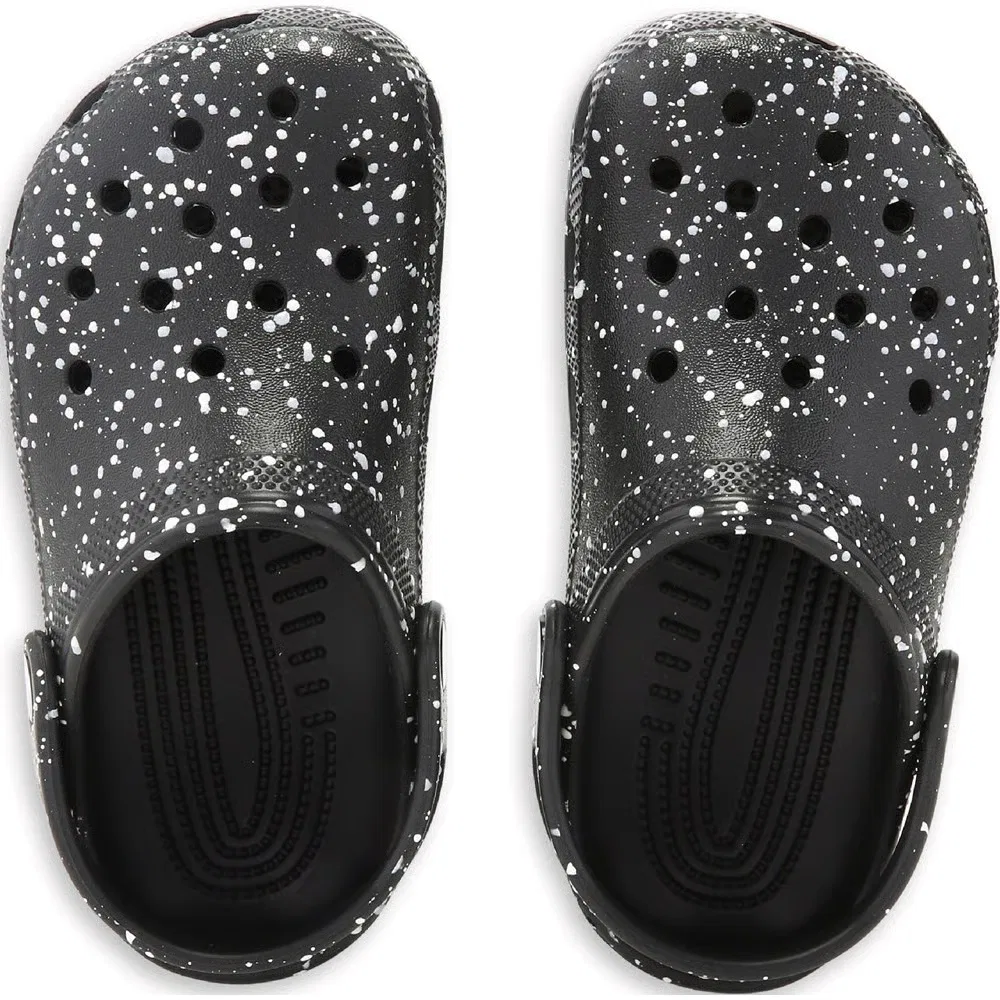 Детские классические сабо с графическим рисунком Crocs, Black/White Splatter — фото 4