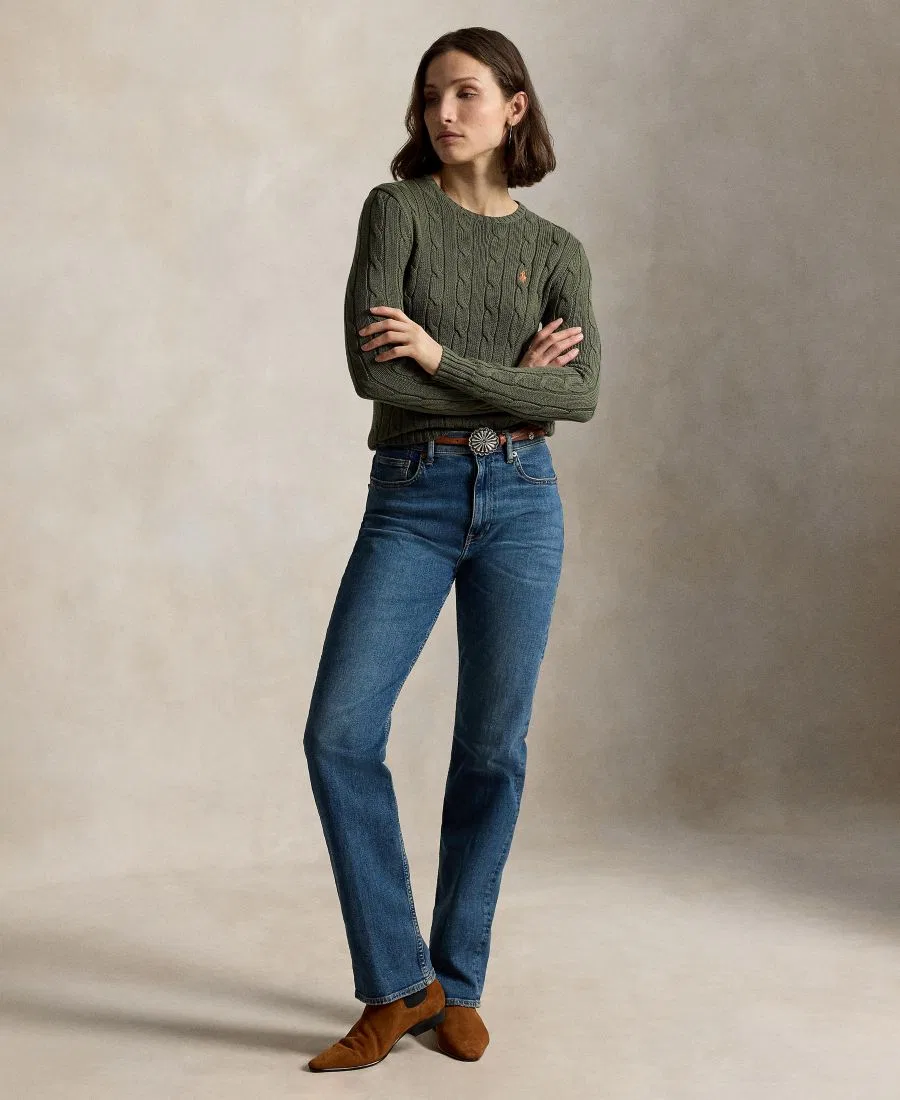 Свитер с воротником-гольф из хлопка, модель Cable-Knit Cotton Crewneck Sweater Polo Ralph Lauren, Dense Olive — фото 2