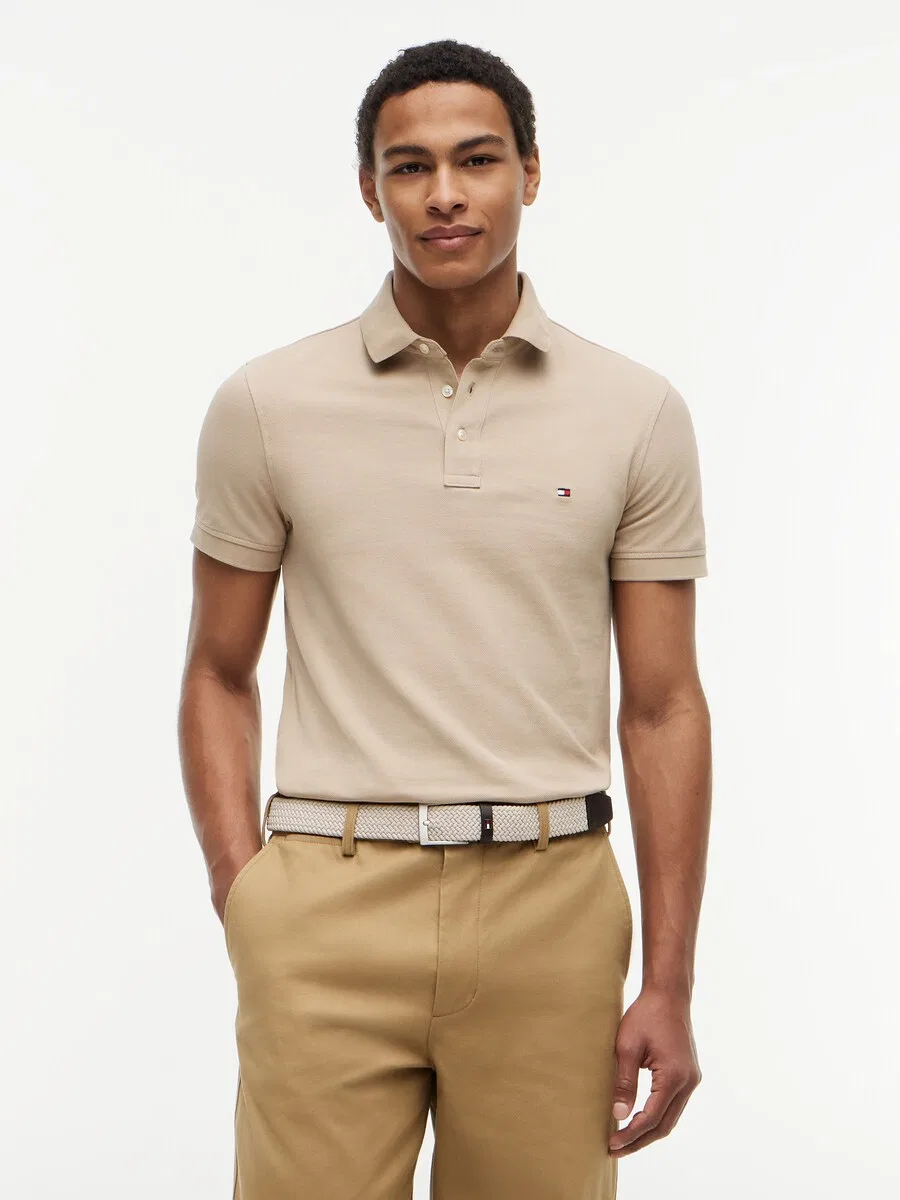 Рубашка TOMMY HILFIGER '1985 Slim Fit' бежевого цвета — фото 3