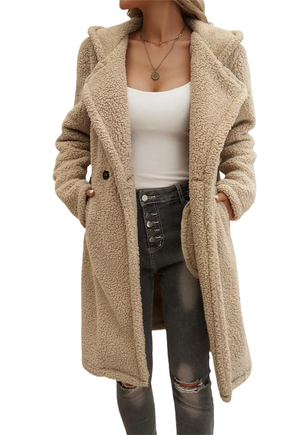 Женское пальто оверсайз с принтом из флиса с faux fur, cachi