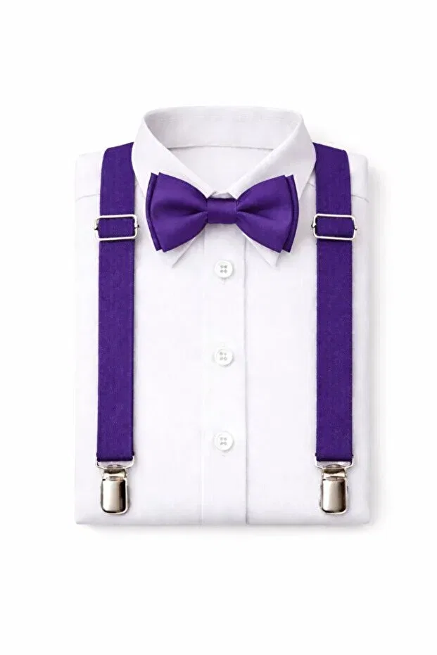 Детская рубашка для мальчиков с длинным рукавом Show Outfit Shirt I Suspenders Bow Tie Set Noble Store, Purple