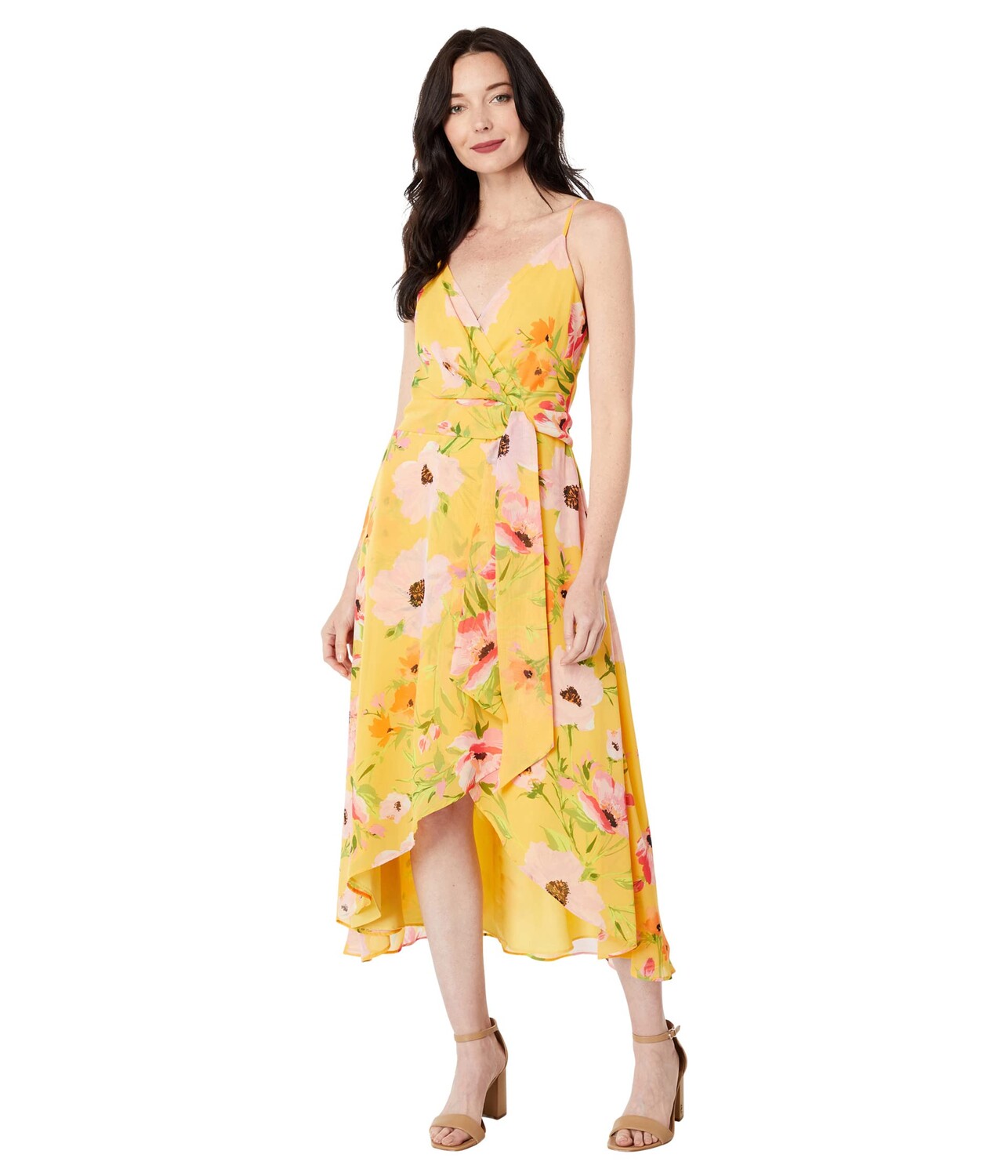 

Платье Vince Camuto, Chiffon Spaghetti Strap Wrap High-Low Midi