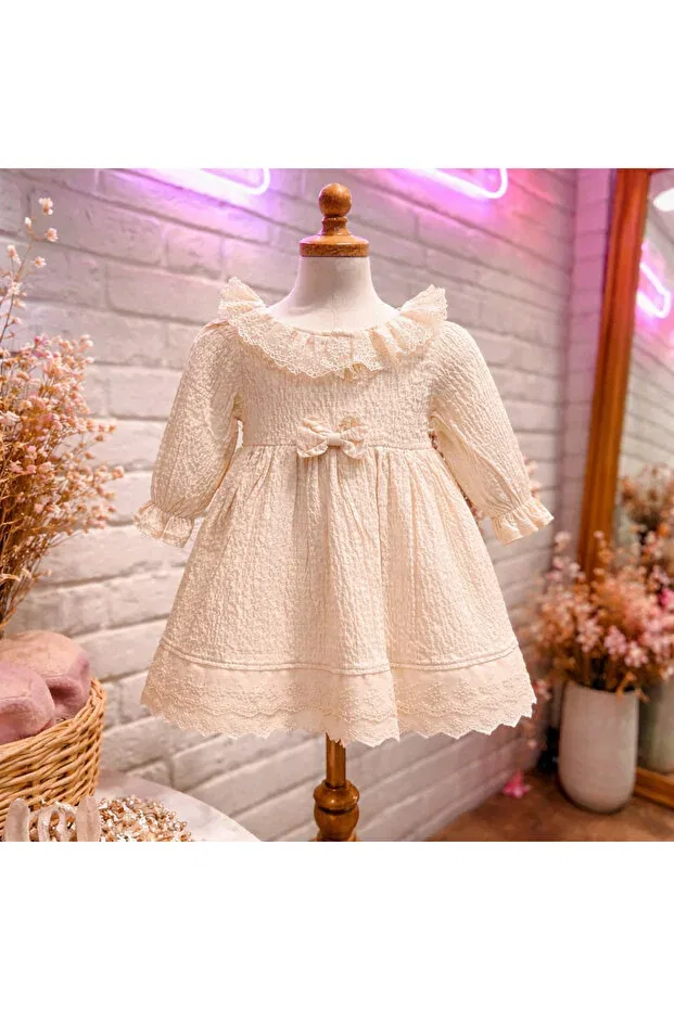 Детское платье для девочек хлопковое Ribbon dress Miniborn Baby, Ecru — фото 2