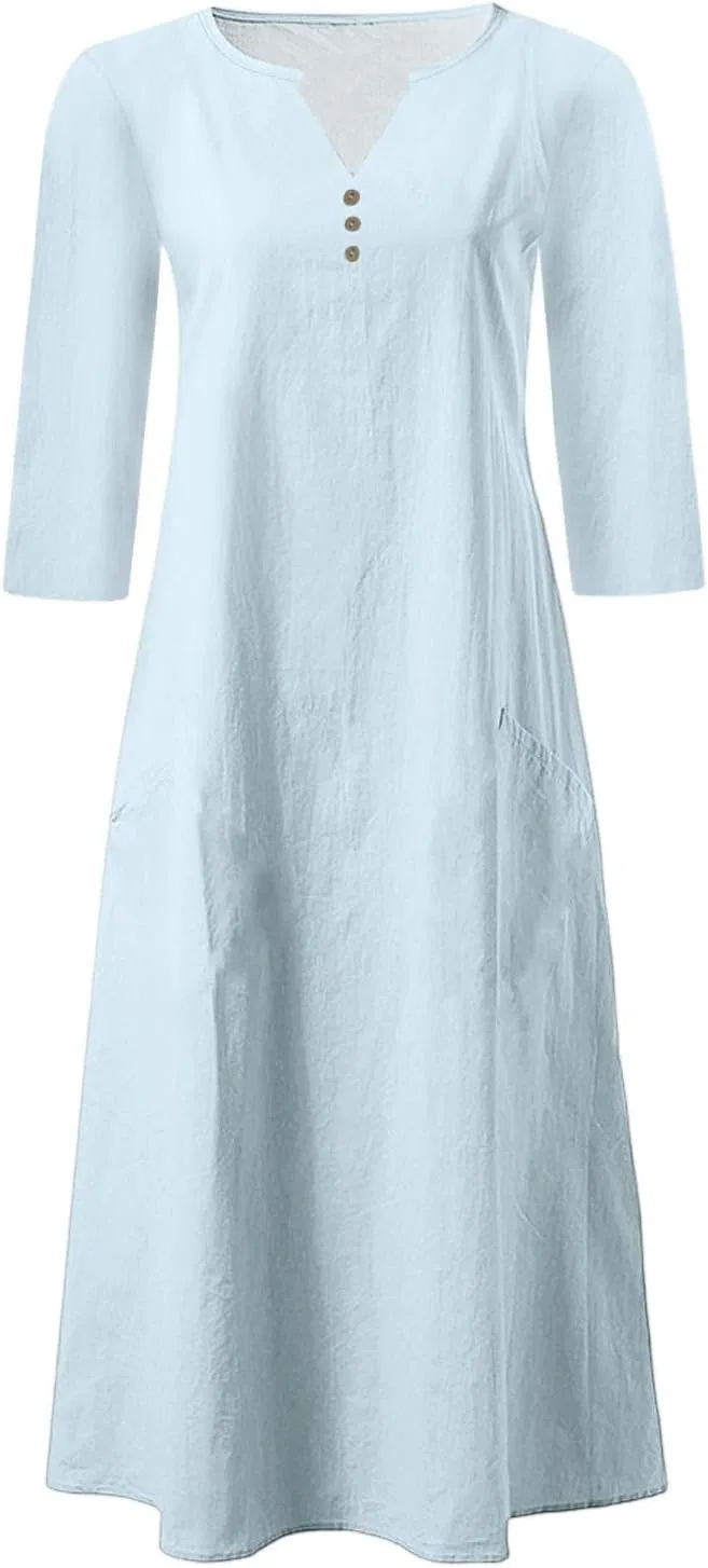 Женское летнее платье миди с V-образным вырезом Generic, Light Blue — фото 4
