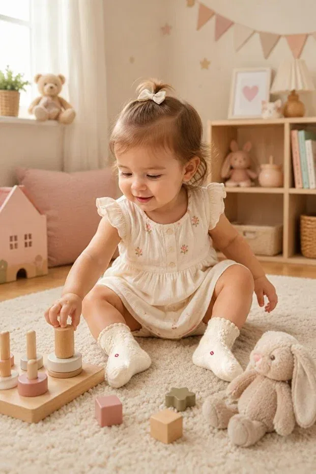 Детские носки с узором Organic cotton premium 3-piece baby & kids embossed socks Lakoren, Pink — фото 2