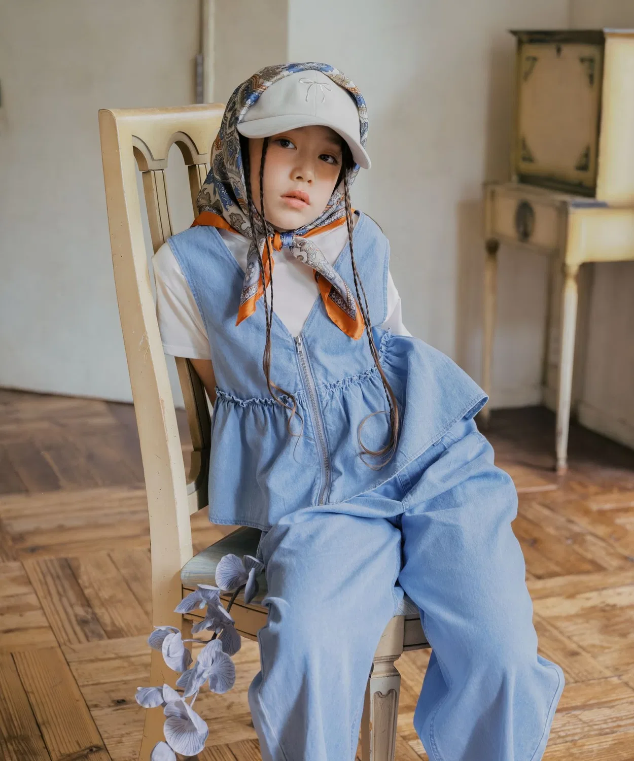 Детский комплект из джинсовой ткани с принтом GLOBAL WORK, Light Blue
