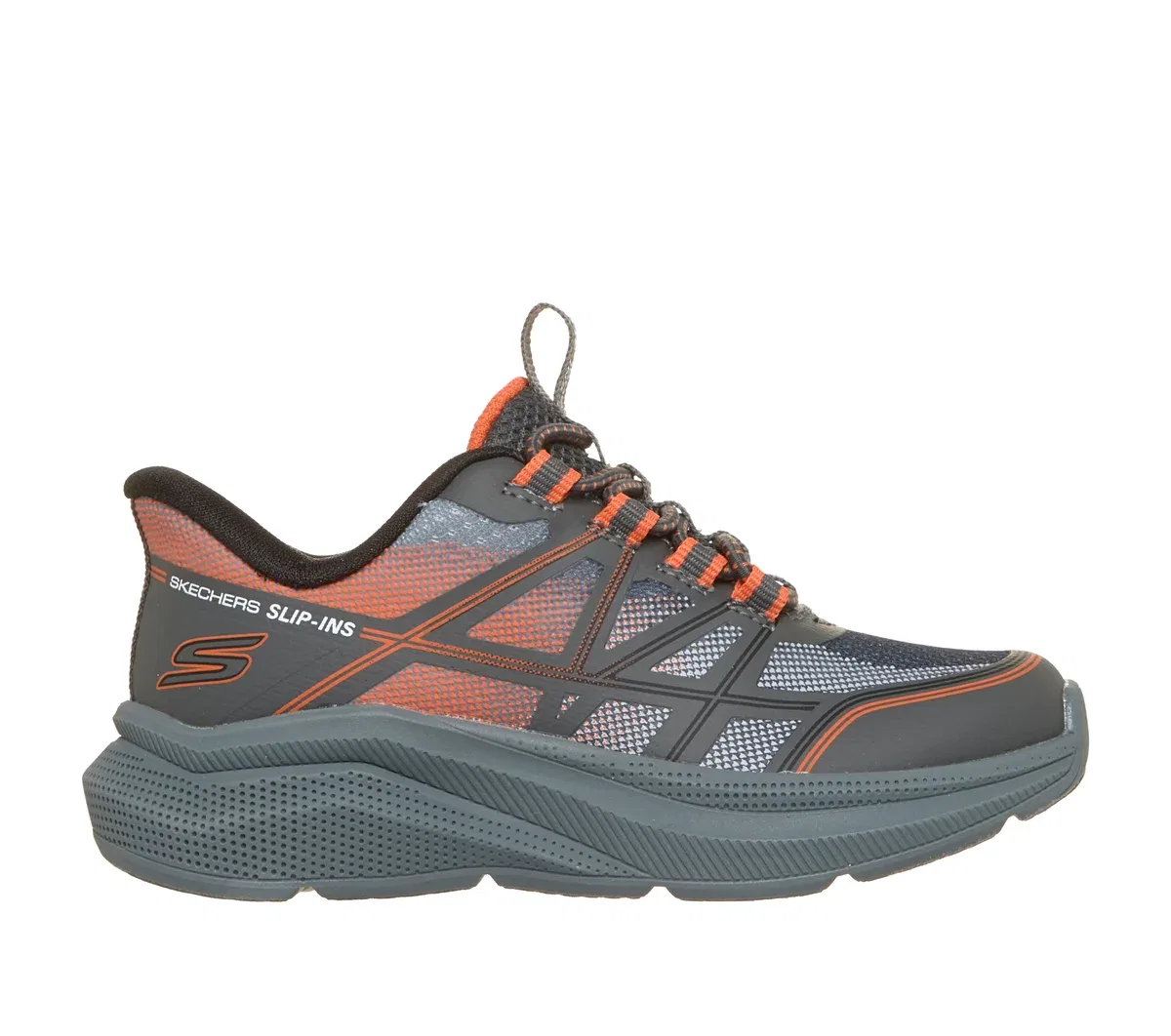 Детские слипоны Microspec Velocity - Grid-Shift Skechers, угольный/оранжевый
