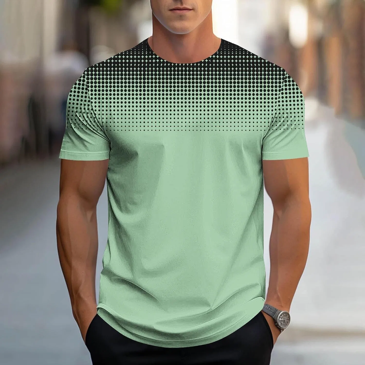 Мужская футболка с градиентом Summer Stylish Casual, Green — фото 2