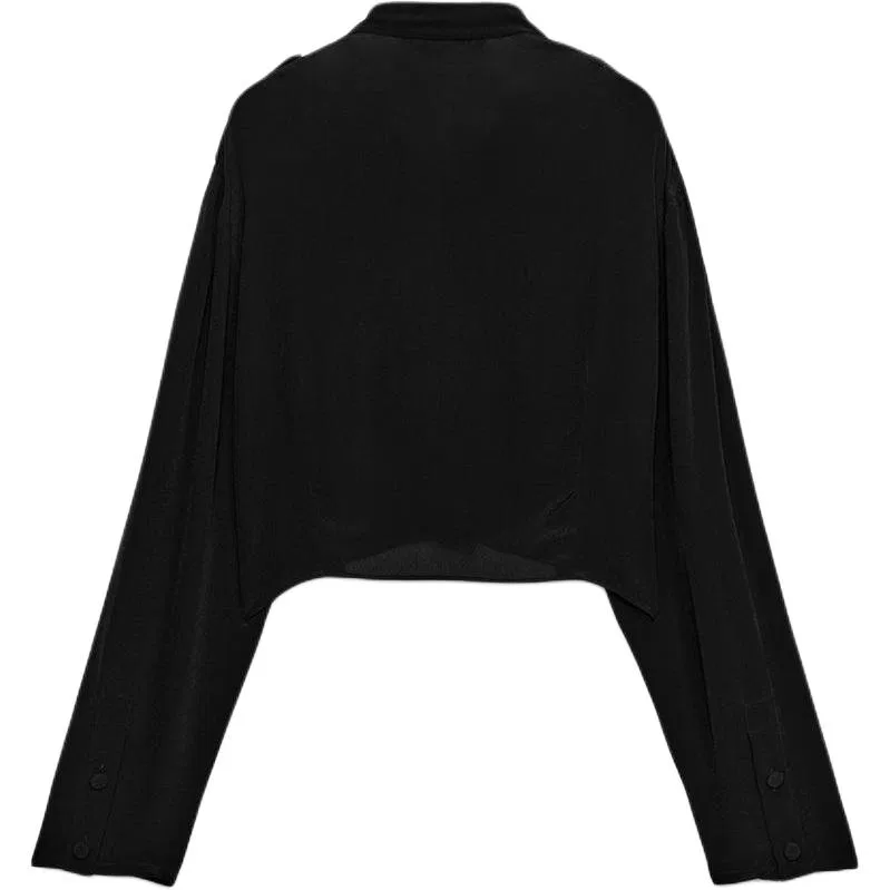 Женская рубашка с воротником-стойкой ZARA, Черный — фото 3