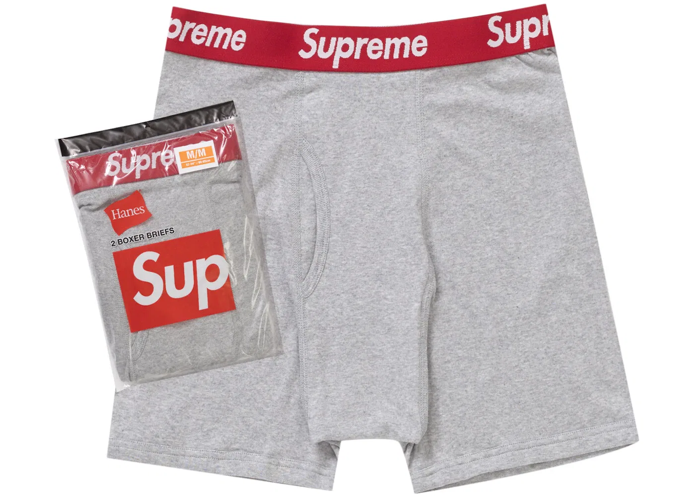 Мужские трусы-боксеры с логотипом на поясе Supreme Hanes Boxer Briefs (2 Pack), цвет Heather Grey